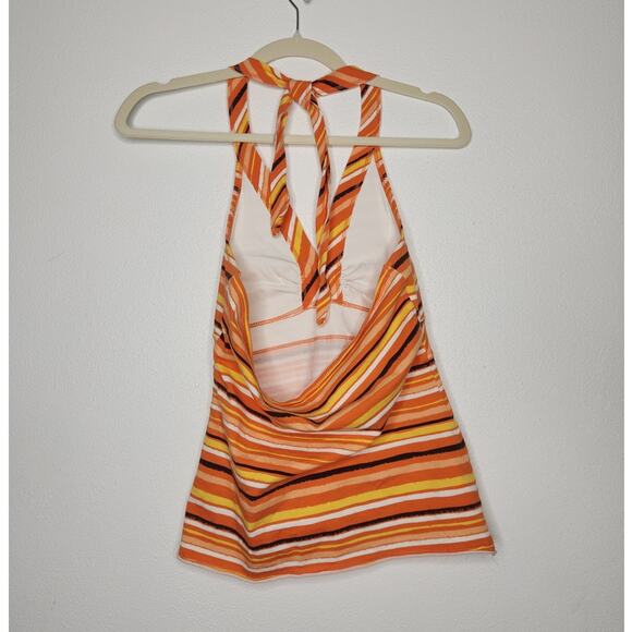 Vintage y2k SO Stipe Hippie Groovy 70s Halter Tank Top Shirt Medium Summer Beach - Picture 4 of 5